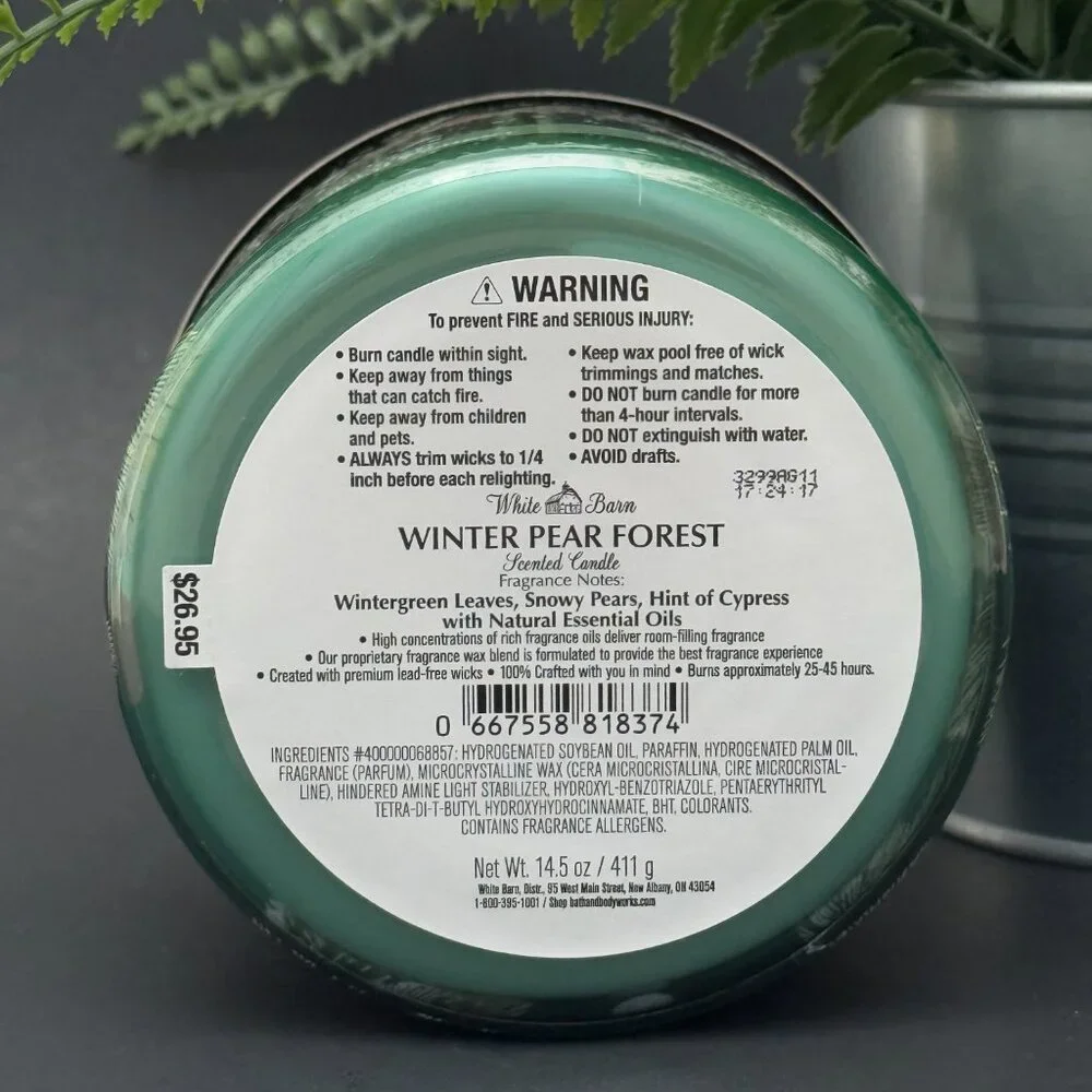 BBW Winter Pear Forest White Barn Bath & Body Works 3 Wick Candle
